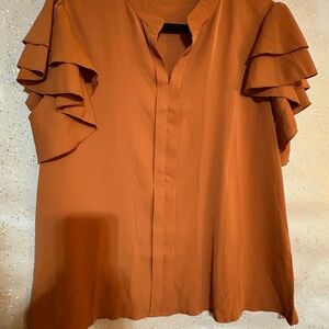 Elegant Ruffled Sleeve Top - brown